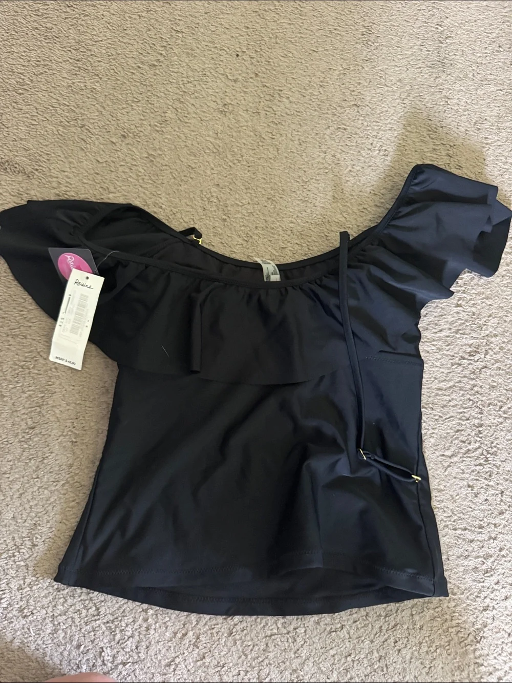 Womens Black Ruffled Tankini Swimsuit Top size medium